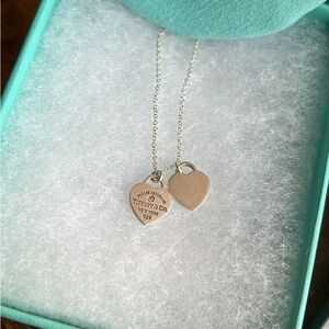 Return to Tiffany mini two heart necklace. Comes with box, bag and receipt.